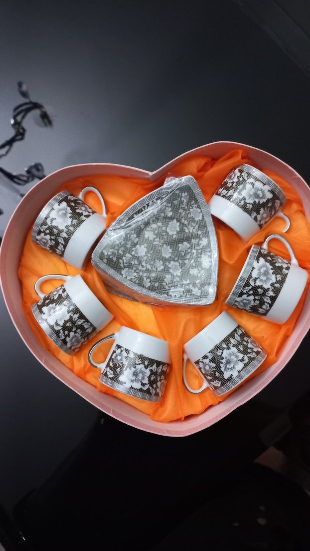 Gri Çiçek Desenli Kahve Fincan Seti - Görsel 3