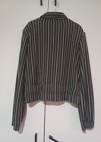 Ambar Çizgili Gri Kadın Ceket - Görsel 4