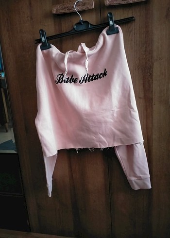 Pembe Kapüşonlu Renkli Baskılı Sweatshirt