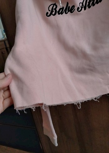 s Beden pembe Renk Pembe Kapüşonlu Renkli Baskılı Sweatshirt