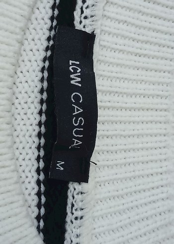 Beyaz Siyah Çizgili Kadın Triko Kazak - Görsel 3