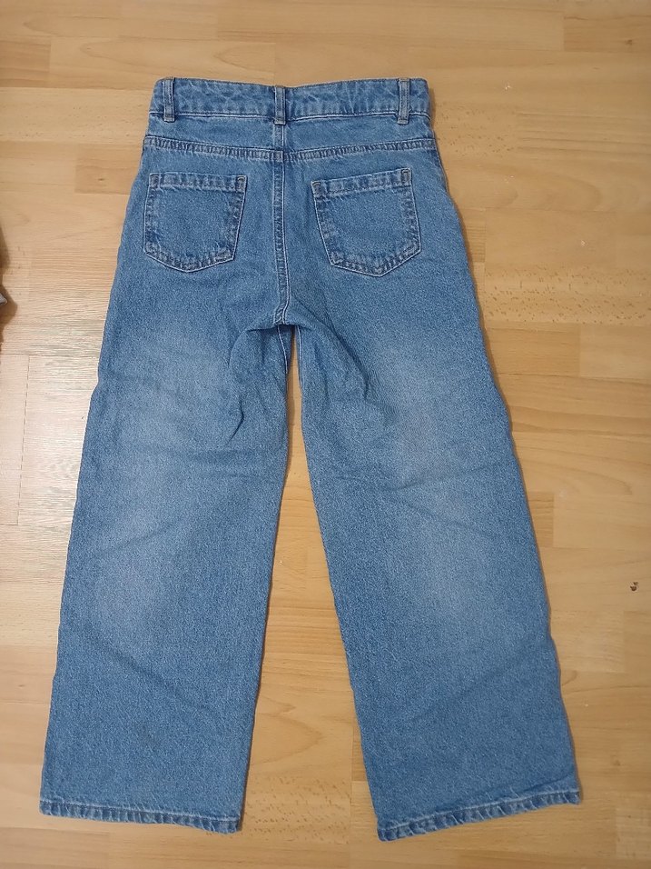 Kız Çocuk Mavi kuromili Bol Kesim Kot Pantolon - Görsel 2