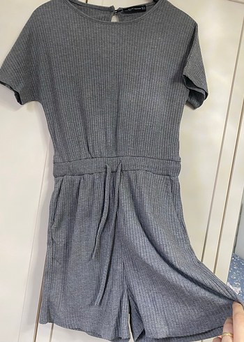 Gri Triko Kadın Keten Tulum - Görsel 4