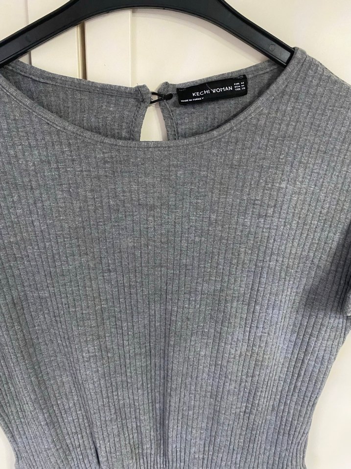 Gri Triko Kadın Keten Tulum - Görsel 5