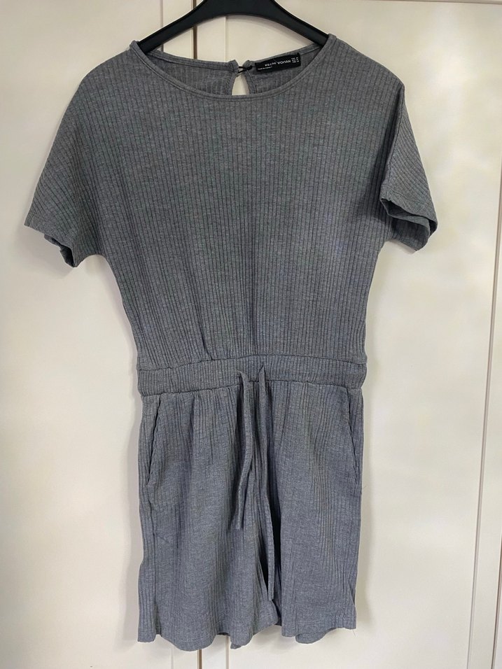 Gri Triko Kadın Keten Tulum - Görsel 3