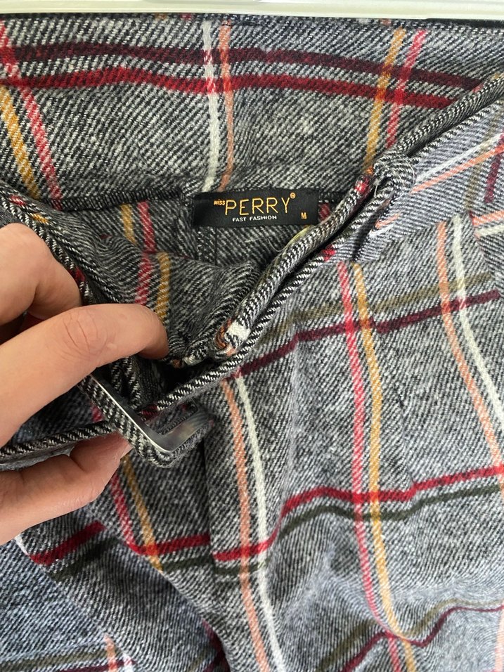 Gri Ekose Desenli Kemerli Kadın Kumaş Pantolon - Görsel 4