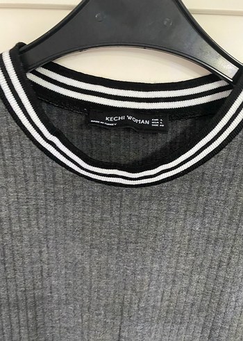 Gri Triko Kısa Kollu Midi Elbise - Görsel 4