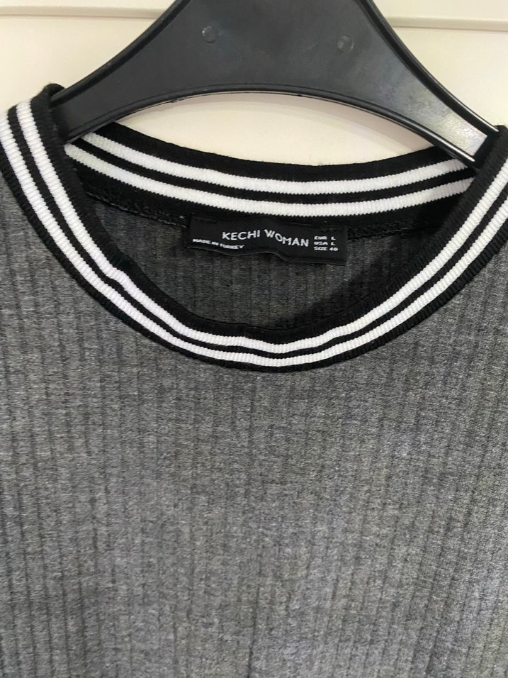 Gri Triko Kısa Kollu Midi Elbise - Görsel 4