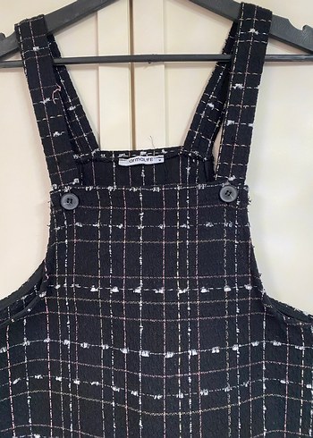 Kareli Siyah Askılı salopet - Görsel 4