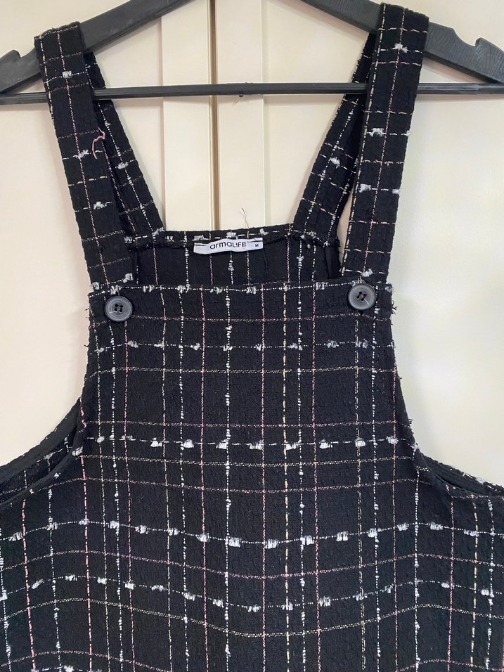 Kareli Siyah Askılı salopet - Görsel 4