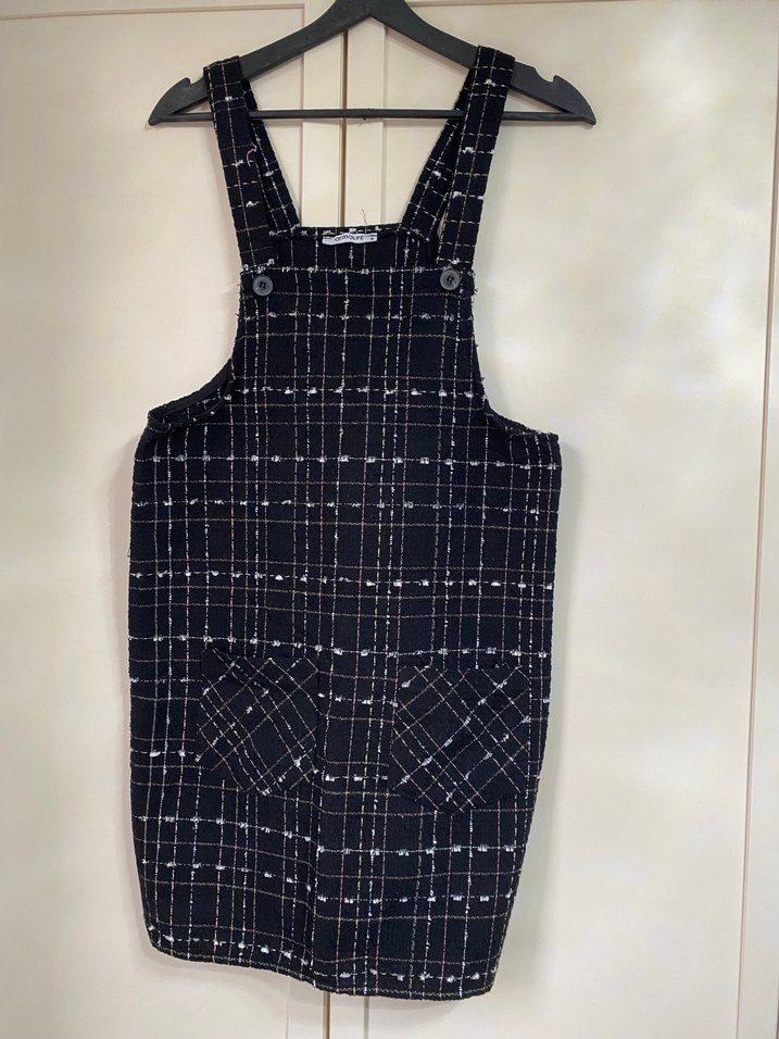 Kareli Siyah Askılı salopet - Görsel 2