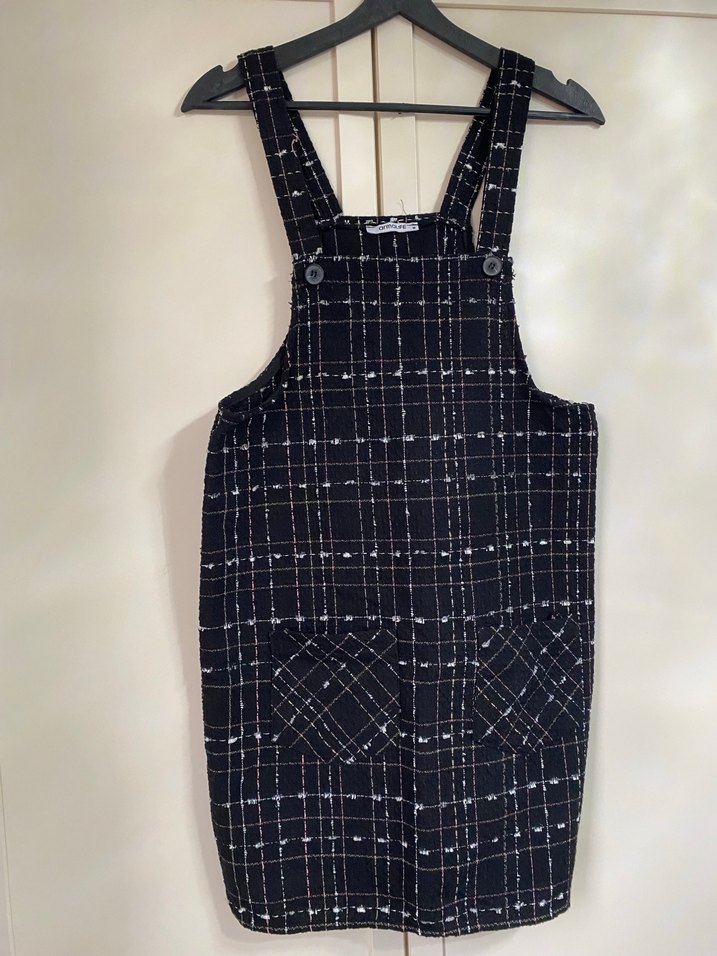 Kareli Siyah Askılı salopet - Görsel 3