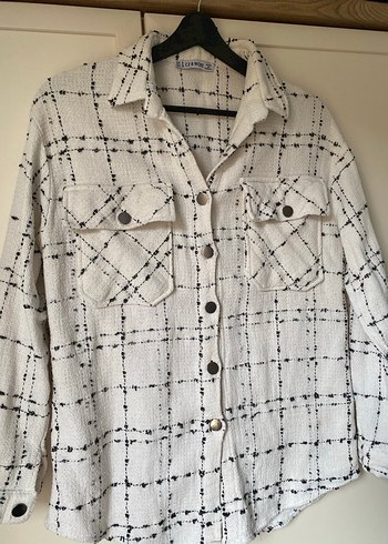 Düğmeli Beyaz Gri Kareli Keten Gömlek - Görsel 3