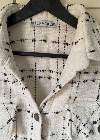 Düğmeli Beyaz Gri Kareli Keten Gömlek - Görsel 4