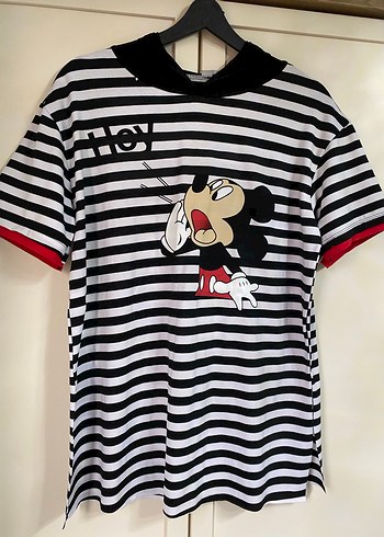 Çizgili Mickey Mouse Baskılı Tişört - Görsel 2