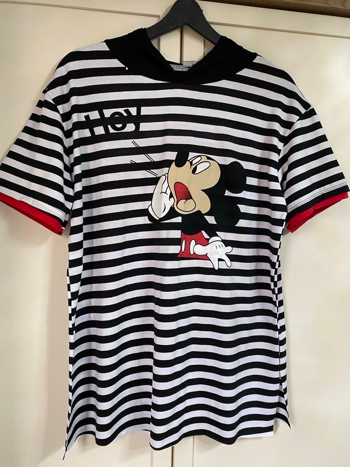 Çizgili Mickey Mouse Baskılı  Tişört - Görsel 2