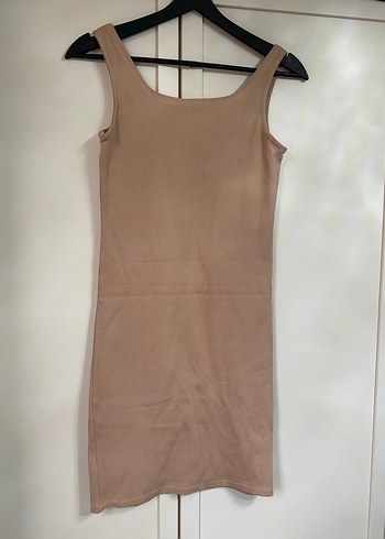 Bej Süet Midi Kolsuz Elbise - Görsel 2