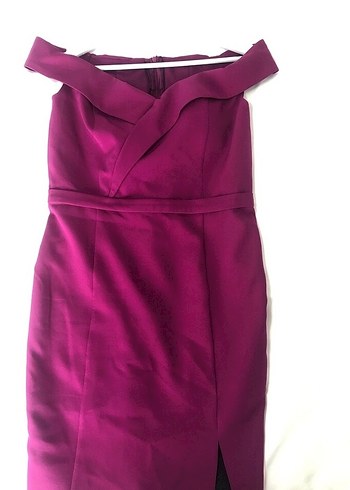 Mor Midi Fitted Elbise, Yırtmaçlı, Askılı - Görsel 4