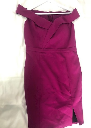 Mor Midi Fitted Elbise, Yırtmaçlı, Askılı - Görsel 5