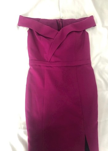 Mor Midi Fitted Elbise, Yırtmaçlı, Askılı - Görsel 6