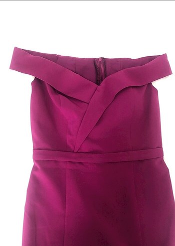Mor Midi Fitted Elbise, Yırtmaçlı, Askılı - Görsel 3