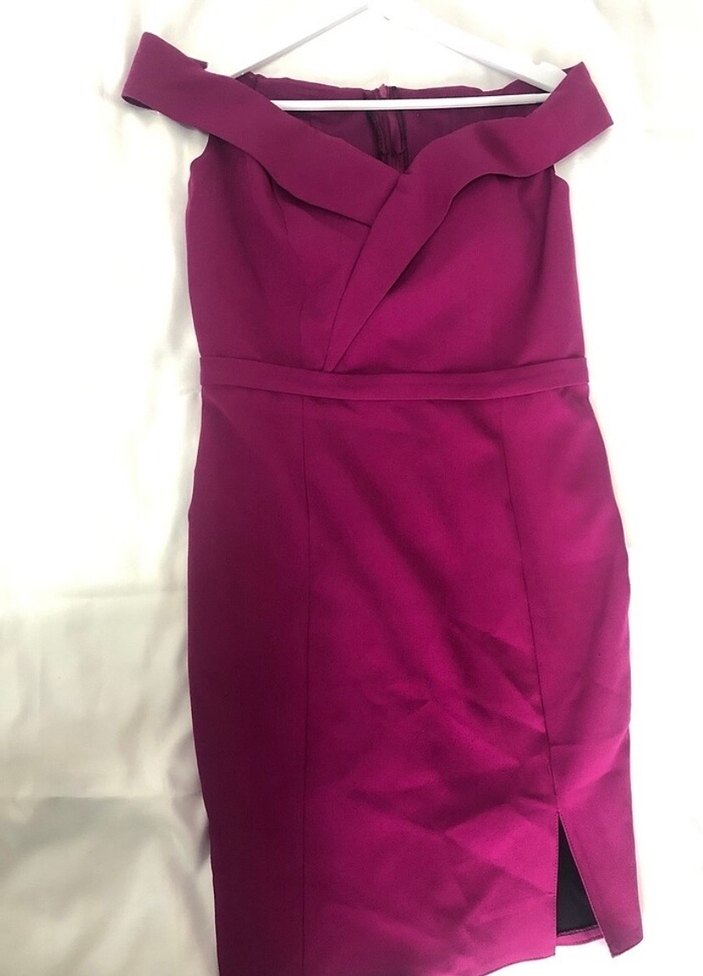 Mor Midi Fitted Elbise, Yırtmaçlı, Askılı - Görsel 5