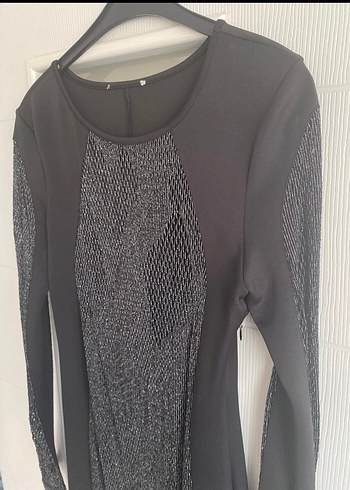 Dantel Detaylı Siyah Uzun Kollu Midi Elbise - Görsel 7