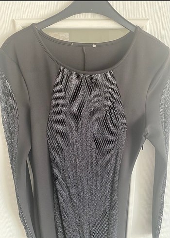 Dantel Detaylı Siyah Uzun Kollu Midi Elbise - Görsel 3