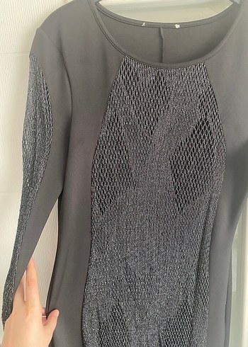 Dantel Detaylı Siyah Uzun Kollu Midi Elbise - Görsel 4