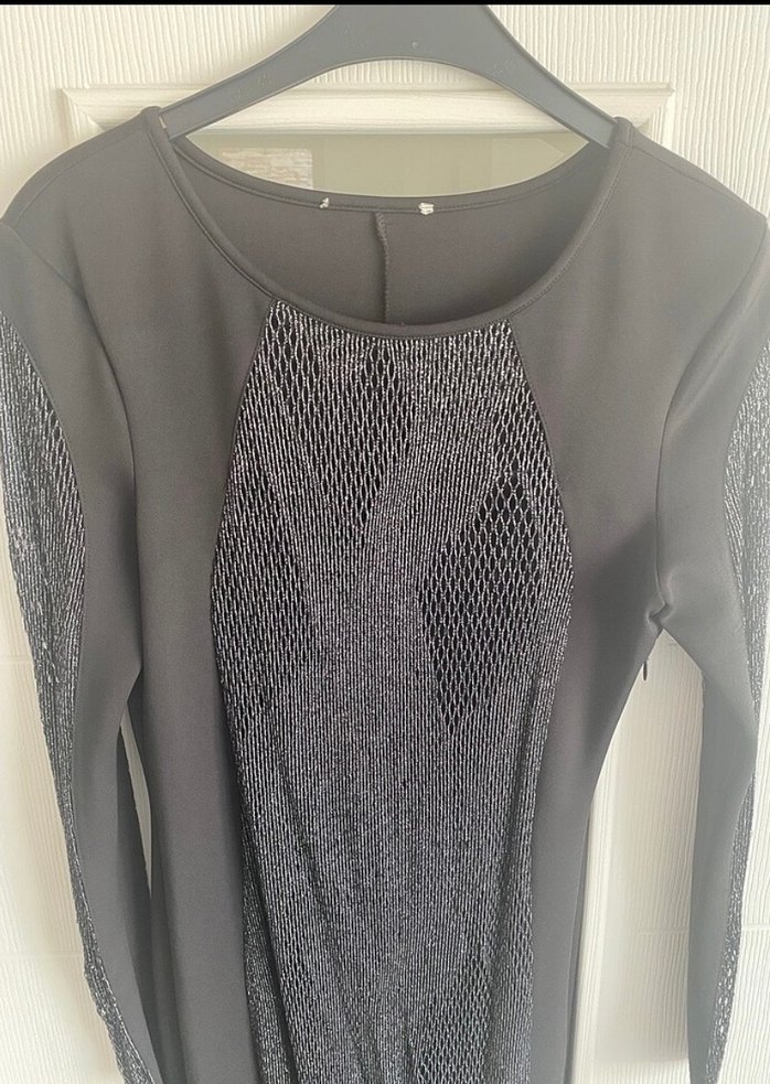 Dantel Detaylı Siyah Uzun Kollu Midi Elbise - Görsel 3