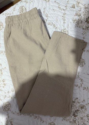 40 Beden ten rengi Renk Bej Rahat Kesim Kadın Keten Pantolon