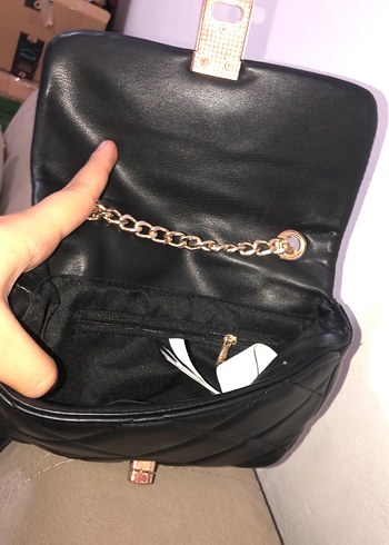 Siyah Deri Zincir Askılı Kadın Çanta - Görsel 2