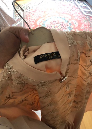 Bej Uzun Kollu Drapeli Vintage Elbise - Görsel 5