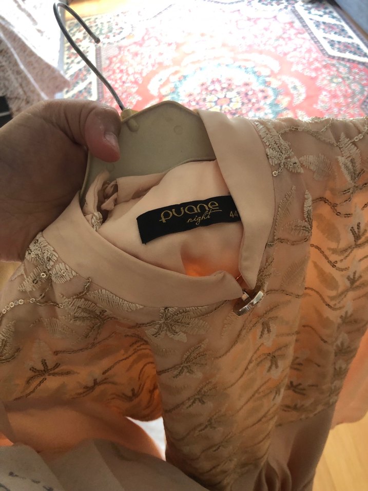 Bej Uzun Kollu Drapeli Vintage Elbise - Görsel 5