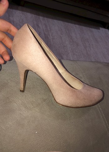 Bej Süet Stiletto Kadın Platform Topuklu