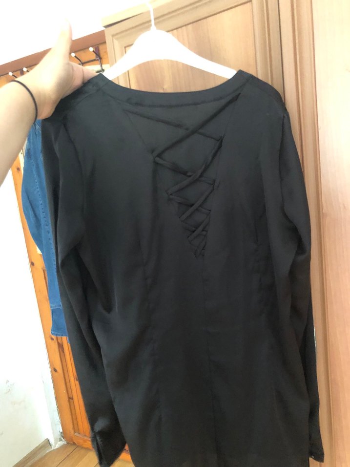 Düğmeli Siyah Uzun Kollu Kadın Gömlek - Görsel 2