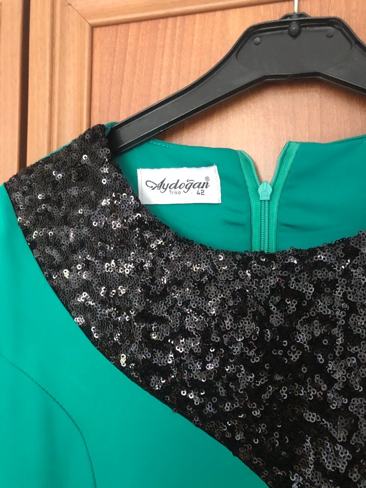 Uzun Turkuaz Kadın Abiye Elbise - Görsel 3