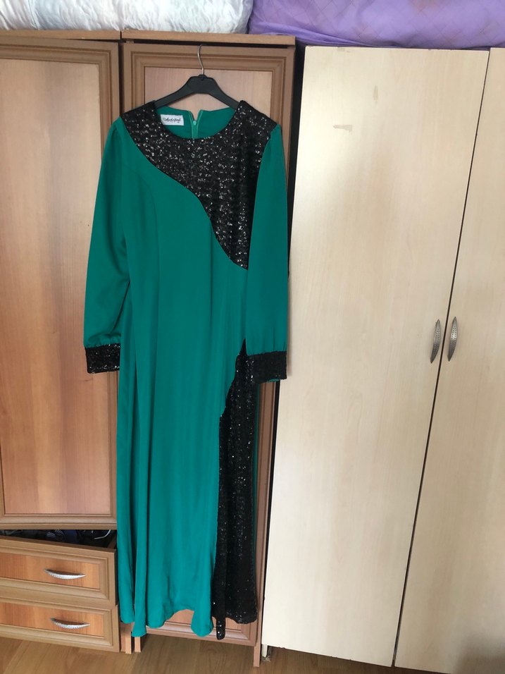 Uzun Turkuaz Kadın Abiye Elbise - Görsel 2