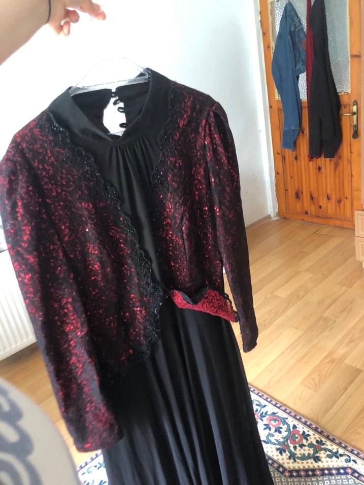 Bordo Uzun Kollu Gotik Uzun Elbise - Görsel 2