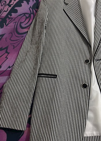 xs Beden Düğmeli Çizgili Blazer Ceket