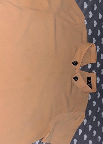 Bej Düğmeli Kısa Kollu Kadın Gömlek - Görsel 2