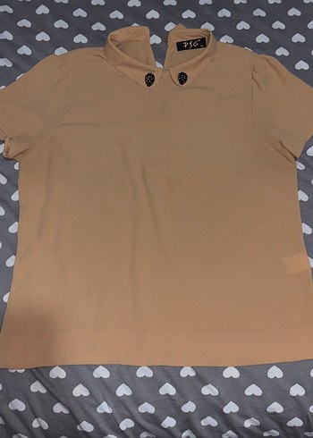 Bej Düğmeli Kısa Kollu Kadın Gömlek - Görsel 6