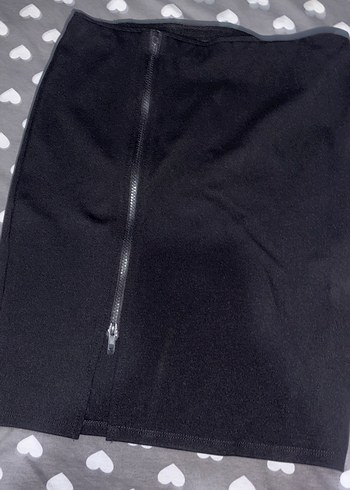 Fermuarlı Siyah Mini Etek - Görsel 2