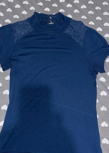 Dantel Detaylı Lacivert Kadın Kısa Kollu Bluz - Görsel 2