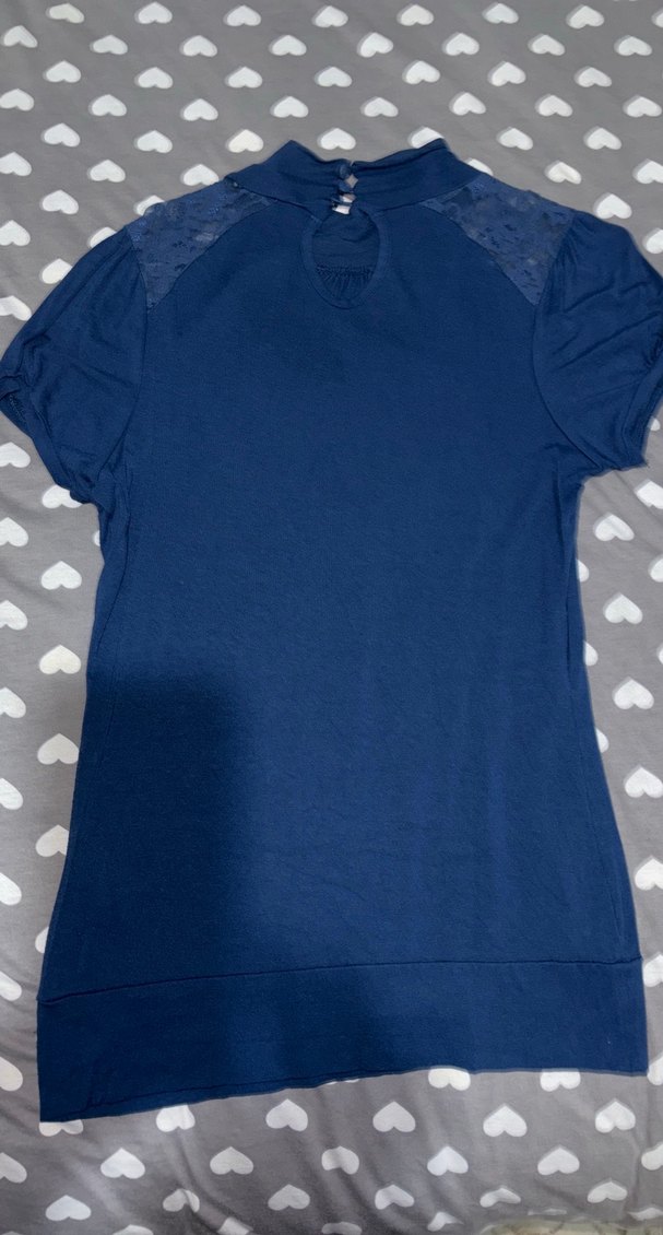 Dantel Detaylı Lacivert Kadın Kısa Kollu Bluz - Görsel 5