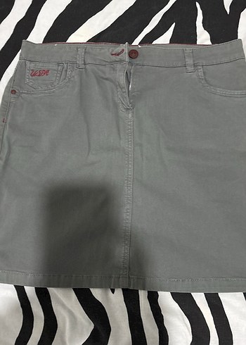 Gri Kot Kemerli Mini Etek - Görsel 2