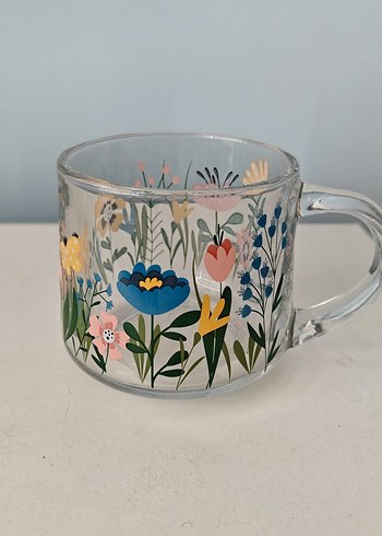 Renkli Çiçek Desenli Şeffaf Cam Kupa Seti - Görsel 7