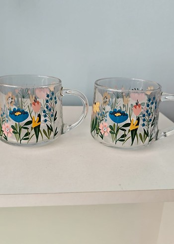 Renkli Çiçek Desenli Şeffaf Cam Kupa Seti - Görsel 3