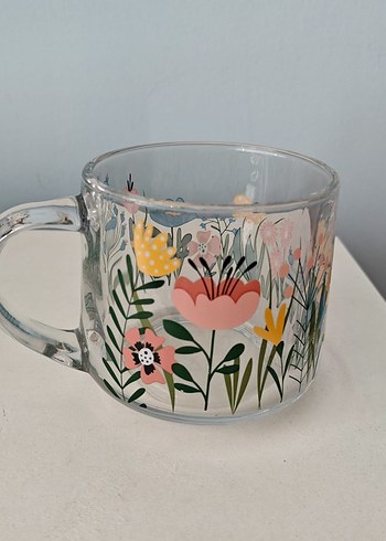 Renkli Çiçek Desenli Şeffaf Cam Kupa Seti - Görsel 6