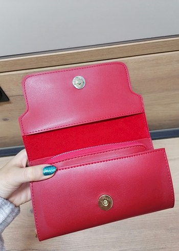 Tasarımcı Kırmızı Deri Kadın Clutch Cüzdan